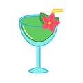 Cocktail with tropic flower and drinking straw. vector