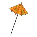 Cocktail umbrella icon. Vector illustration of a decorative umbrella for cocktails. Hand drawn cocktail umbrella