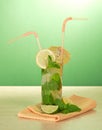 Cocktail, umbrella and lemon, mint, napkin Royalty Free Stock Photo