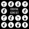 Cocktail vector icons set in black and white