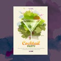 Cocktail watercolor disco poster Royalty Free Stock Photo