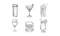 Cocktails and alcohol drinks set hand drawn vector Illustration on a white background Royalty Free Stock Photo