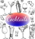 Cocktails and Alcohol Drinks Vector Hand Drawn Illustration Poster Royalty Free Stock Photo