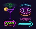 Cocktails Bar and Donut Set Vector Illustration Royalty Free Stock Photo