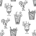 cocktails. beach drinks. doodle illustrations. seamless pattern Royalty Free Stock Photo