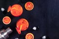 Cocktails and blood oranges, overhead flat lay shot Royalty Free Stock Photo