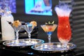 Cocktails and Bottles in restaurant bar counter Royalty Free Stock Photo