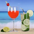 Cocktails and cold drinks on the beach and sea Royalty Free Stock Photo
