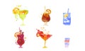 Cocktails Collection, Alcoholic Drinks Watercolor Hand Drawn Vector Illustration Royalty Free Stock Photo