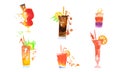 Cocktails Collection, Colorful Alcoholic Drinks Watercolor Hand Drawn Vector Illustration Royalty Free Stock Photo
