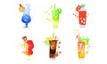 Cocktails Collection, Colorful Summer Alcoholic Drinks Watercolor Hand Drawn Vector Illustration Royalty Free Stock Photo