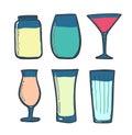 Cocktails color set. Summer drinks. Milkshakes and smoothies in glasses. Refreshing cocktails