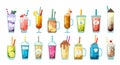 cocktails. different alcoholic drinks and tropical cocktails in glasses various forms. Vector illustrations