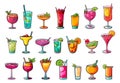 Cocktails and drinks colour cartoon icons. Variety alcohol and nonalcohol cocktail isolated beverages designs with Royalty Free Stock Photo