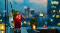 Cocktails at Dusk Overlooking City Lights. Evening Refreshments on High-Rise Terrace. Urban Sophistication and Royalty Free Stock Photo