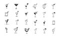 Cocktails with fruits and berries. Vector outline alcohol glasses icon set in doodle style Royalty Free Stock Photo