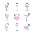 Cocktails glasses cups line and fill style icon set vector design