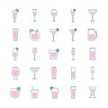 Cocktails glasses cups line and fill style icons group vector design