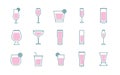 Cocktails glasses cups line and fill style set of icons vector design Royalty Free Stock Photo