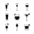 Cocktails glasses cups silhouette style icon set vector design