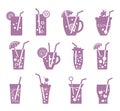 Cocktails glasses cups silhouette style icon set vector design Royalty Free Stock Photo