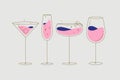 Cocktails glasses manhattan champagne wine daiquiri flat line beige