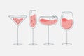 Cocktails glasses manhattan champagne wine daiquiri flat line