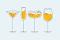Cocktails glasses manhattan champagne wine daiquiri flat line light