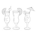 Cocktails in glasses on a white background. Summer drink outline. Hand drawing. Vector illustration.