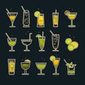 Cocktails icon set. Hand drawn line art vector illustration Royalty Free Stock Photo