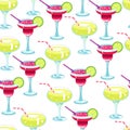 Cocktails with lime slices, alcoholic beverages seamless pattern Royalty Free Stock Photo