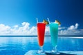 Cocktails near swimming pool Royalty Free Stock Photo