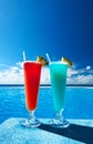 Cocktails near swimming pool Royalty Free Stock Photo