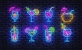 Cocktails neon icons set. Cocktails collection neon signs. Bright sign boards, light banner. Modern trend design, night