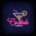 Cocktails Neon Signs Style Text Vector