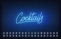 Cocktails neon template. Glowing neon lettering Cocktail