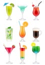 Cocktails realistic. Alcoholic drinks in glasses juice tequila mint vodka liquer gin tonic vector realistic cocktail Royalty Free Stock Photo