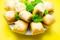 Cocktails sausage rolls, seasoned pork sausage meat wrapped in puff pastry Royalty Free Stock Photo