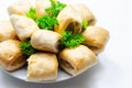 Cocktails sausage rolls, seasoned pork sausage meat wrapped in puff pastry Royalty Free Stock Photo