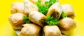 Cocktails sausage rolls, seasoned pork sausage meat wrapped in puff pastry Royalty Free Stock Photo