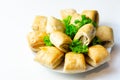 Cocktails sausage rolls, seasoned pork sausage meat wrapped in puff pastry Royalty Free Stock Photo