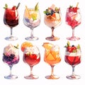 Cocktails set with different fruit and berries in glasses. Vector illustration Royalty Free Stock Photo