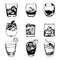 Cocktails set. Vector glasses collection. drinking whiskey party menu