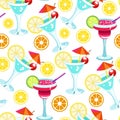 Cocktails with straws and citrus slice seamless pattern Royalty Free Stock Photo