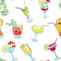 Cocktails with straws and slices seamless pattern vector. Royalty Free Stock Photo