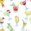 Cocktails with straws and slices seamless pattern vector. Royalty Free Stock Photo