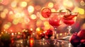 Cocktails on a table with bokeh lights and blur background. Christmas time.