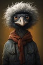 Cocky Emu in a Scarf Jacket: An Anthropomorphic Portrait of a Bo