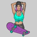 Cocky girl skateboarder sticker colorful