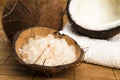 Coco bath. coconut with salt Royalty Free Stock Photo